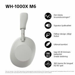 Auriculares Bluetooth Sony WH1000XM6S.CE7 Negro Gris