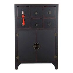 Cajonera DKD Home Decor Negro Rojo Multicolor Abeto Madera MDF Oriental 63 x 27 x 101 cm