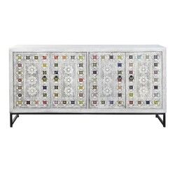 Credenza DKD Home Decor Bianco Beige Grigio Multicolore Ceramica Legno di mango 150 x 38 x 80 cm