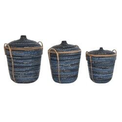 Conjunto de Cestas DKD Home Decor Azul Preto (3 Peças)