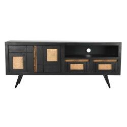 Mobile TV DKD Home Decor Nero Rattan Legno di mango (145,5 x 40,5 x 60 cm)