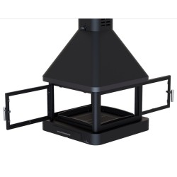 Huelva C 4 Glass Suspended Central Wood Fireplace Bronpi 16 kW