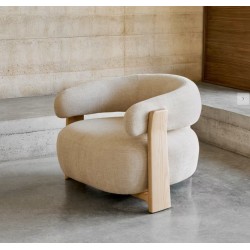 Grana Sessel aus beigem Chenille-Stoff und VeryForma Holz