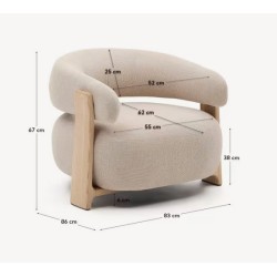 Poltrona Grana em tecido chenille bege e madeira VeryForma