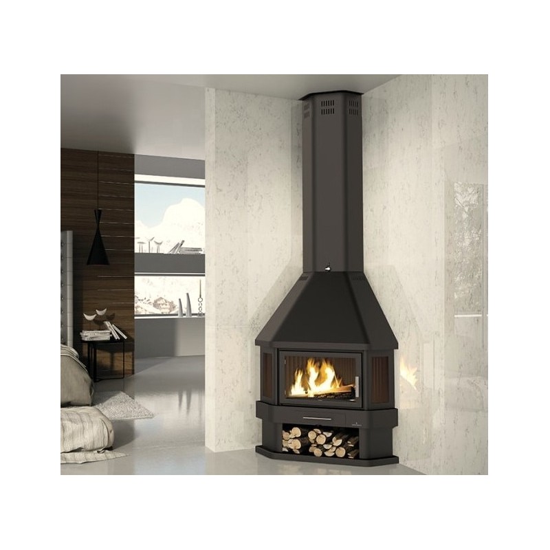 Lorca R Caminetto angolare a legna a 3 vetri Bronpi 14 kW Lorca R Caminetto angolare a legna a 3 vetri Bronpi 14 kW
