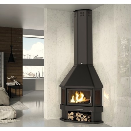 Cheminée d'Angle à bois Lorca R 3 Vitres Bronpi 14 kW