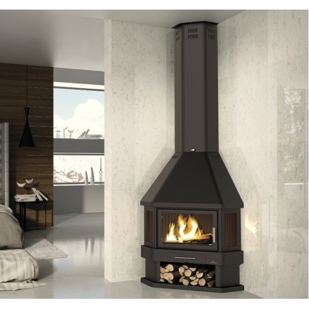 Lorca R Caminetto angolare a legna a 3 vetri Bronpi 14 kW