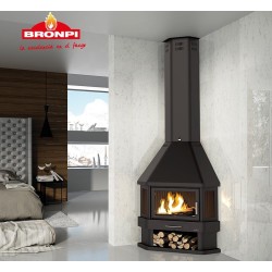 Lorca R 3-Vidro Lareira de Canto a Lenha Bronpi 14 kW