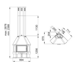 Lorca R Caminetto angolare a legna a 3 vetri Bronpi 14 kW
