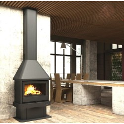 Chimenea de leña frontal Lisboa Vision Bronpi 11 kW con Bücher
