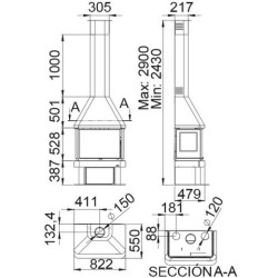 Lisboa 3-sided wood-burning fireplace Bronpi 13 kW