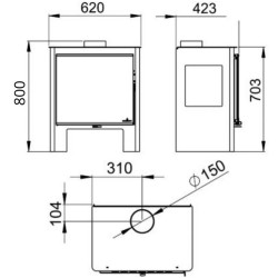 Poêle à bois Bronpi Loreto  14kW avec 3 cotés vitrés