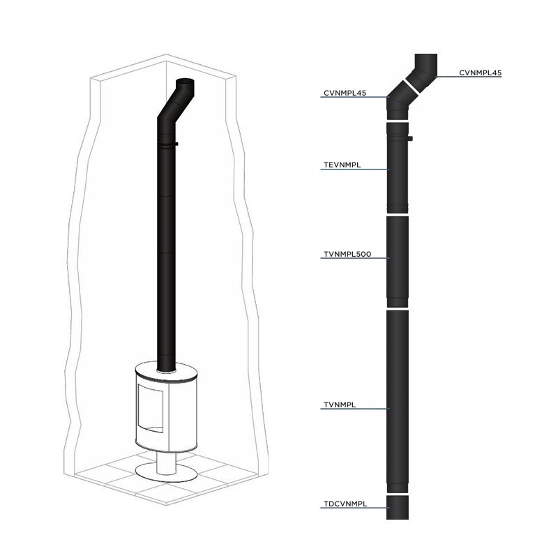 Kit de raccordement conduit de fumée pour poêles à bois vertical sortie dessus Bofill
