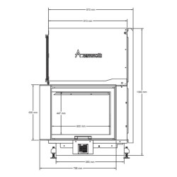 Quattro 80L wood-burning fireplace insert with angled A.Caminetti.