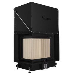 Quattro 80L wood-burning fireplace insert with angled A.Caminetti.