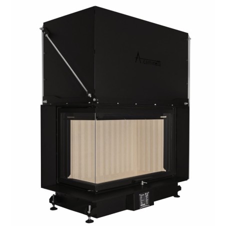 Insert Foyer à bois Quattro 90L vitre relevable en angle A.Caminetti.