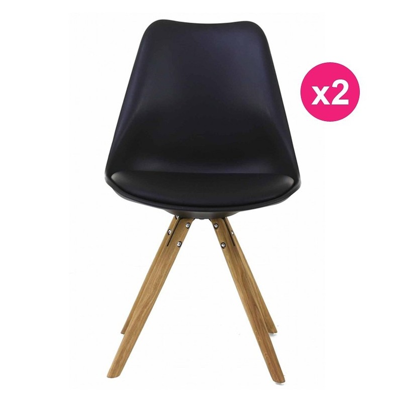 Lot de 2 Chaises Noir Piétement Chêne KosyForm Lot de 2 Chaises Noir Piétement Chêne KosyForm