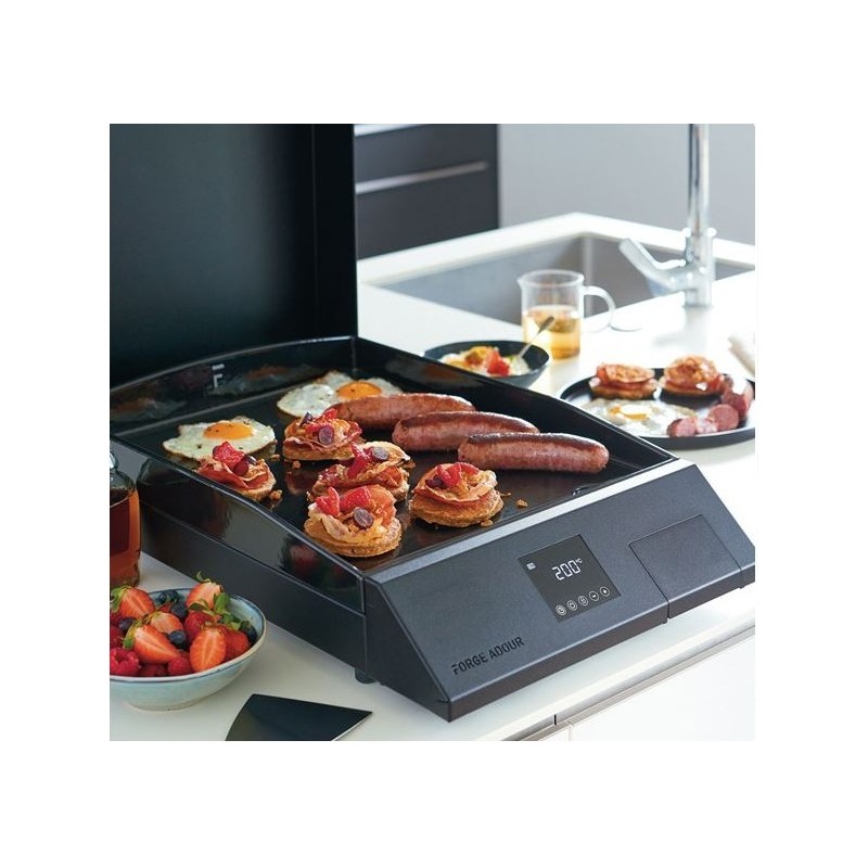 Plancha Électrique Forge Adour Cooking Acier Noir et Couvercle