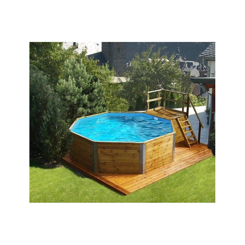 Achteckiges Holzbecken 500 H116 cm Canaria Weka mit Technikraum und Treppe