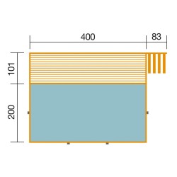 Piscina rectangular de madera de 490 x 315 H116cm Fira Weka con sala técnica y escalera