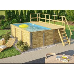 Rectangle wooden swimming pool 490 x 315 H116cm Fira Weka with technical room and staircase