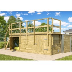 Piscina rectangular de madera de 490 x 315 H116cm Fira Weka con sala técnica y escalera