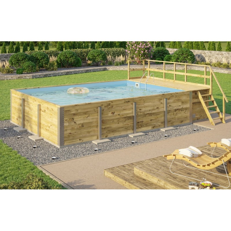 Rectangle Wooden Swimming Pool 650 x 490 H116cm Naxos Weka with Terrace and Staircase