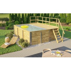 Rechteckiges hölzernes Schwimmbecken 490 x 315 H116 cm Fira Weka mit Technikraum und Treppe