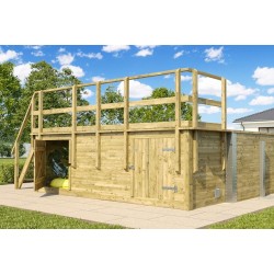 Rechteckiges Holzbecken 650 x 490 H116 cm Naxos Weka mit Terrasse und grauem Futter