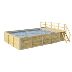Piscina retangular de madeira 650 x 490 H116cm Naxos Weka com terraço e revestimento cinza