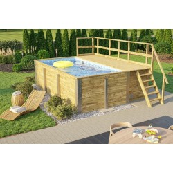 Piscine Bois rectangle 490 x 315 H116 cm Fira Weka avec Terrasse et Liner bleu mosaïque
