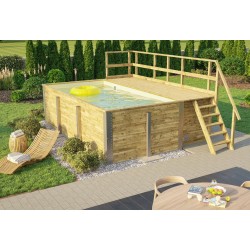 Rectangle Wooden Pool 490 x 315 H116 cm Fira Weka with Terrace and Sand Liner