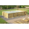 Piscina retangular de madeira 650 x 490 H116cm Naxos Weka com terraço e forro de areia