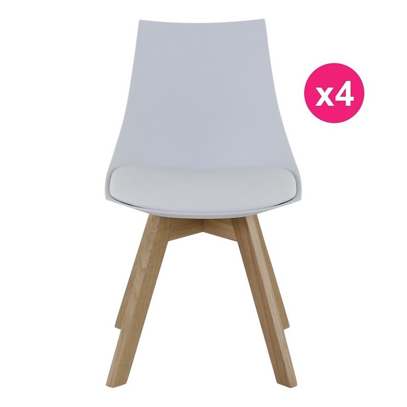Lot de 4 Chaises Blanches et Piétement Chêne KosyForm Lot de 4 Chaises Blanches et Piétement Chêne KosyForm