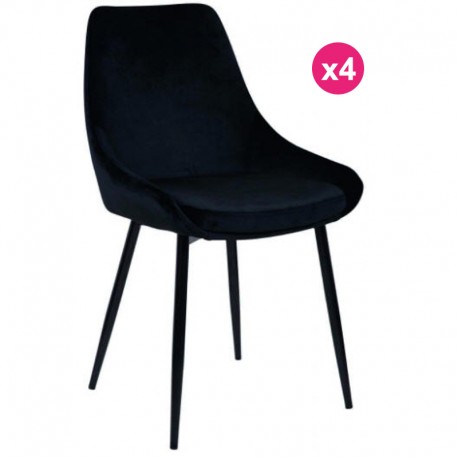 Lot de 4 Chaises Repas Velours Noir avec Piétement Métal Noir Kari KosyForm