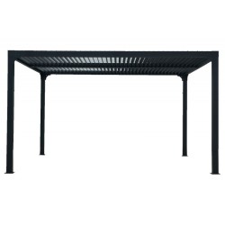 Pergola Bioclimatique aluminium anthracite 10,80 m2 et Toit avec lames ovales Habrita