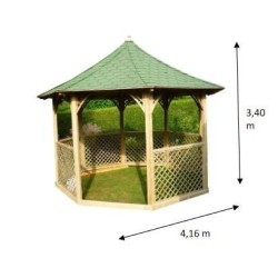 Pavilhão octogonal Habrita em diâmetro de madeira maciça de 3,46m com telhas
