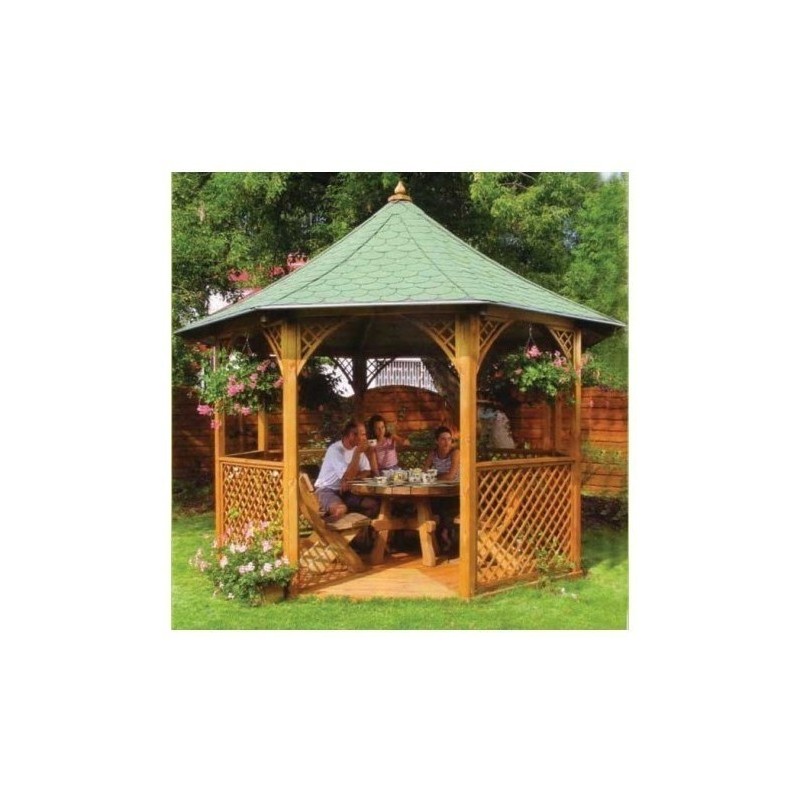 Pavilhão octogonal Habrita em diâmetro de madeira maciça de 3,46m com telhas