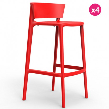 Lot de 4 tabourets de bar Vondom Africa hauteur d'assise 74,5 cm rouge