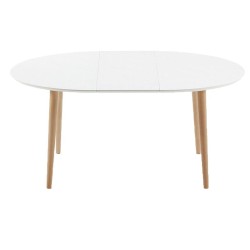 Table Ovale Extensible 120 à 200x90 Blanc et pieds de hêtre KosyForm