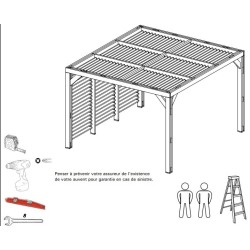 Pergola en bois Habrita avec Ventelles amovibles sur Toiture et un côté 348x310x232 Veneto