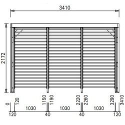 Pergola en bois Habrita avec Ventelles amovibles sur Toiture et un côté 348x310x232 Veneto