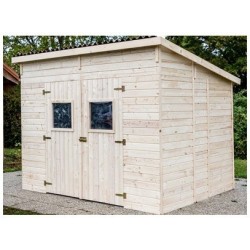 Abri de jardin Habrita bois massif 6.60 m2 avec toit plat ondulés