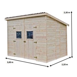 Abri de jardin Habrita bois massif 6.60 m2 avec toit plat ondulés