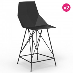 Lot de 2 Tabourets Haut Faz Vondom Noir et Métal avec Accoudoirs