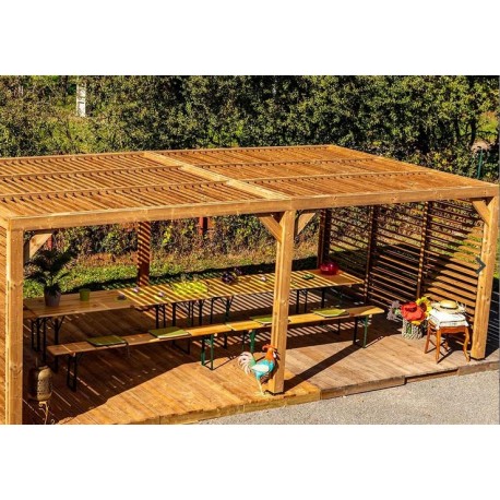 Pérgola de madera Habrita 614x341 con ventosas móviles en techo y 2 lados