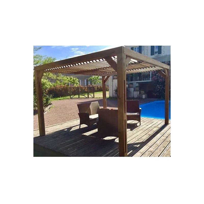 Habrita Holzpergola 341x313x217 mit abnehmbaren Saugnäpfen auf Dach
