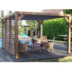 Pérgola Bioclimática Orientable Cuchillas 11 m2 y Disyuntor de Vista Lateral 3 m