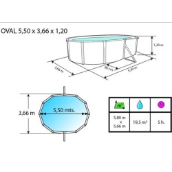 Above ground pool TOI Stone Grey oval 550x366xH120 with complete kit