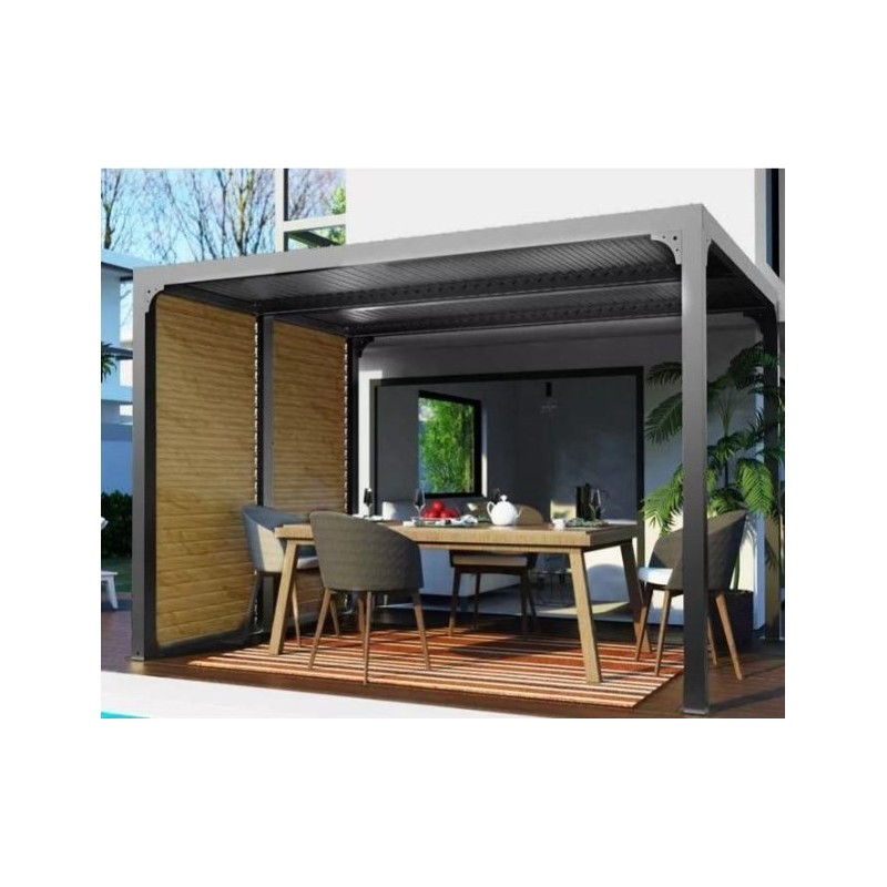 Pergola Bioclimatic Habrita anthracite aluminum 7,20 m2 suction cups imitation wood